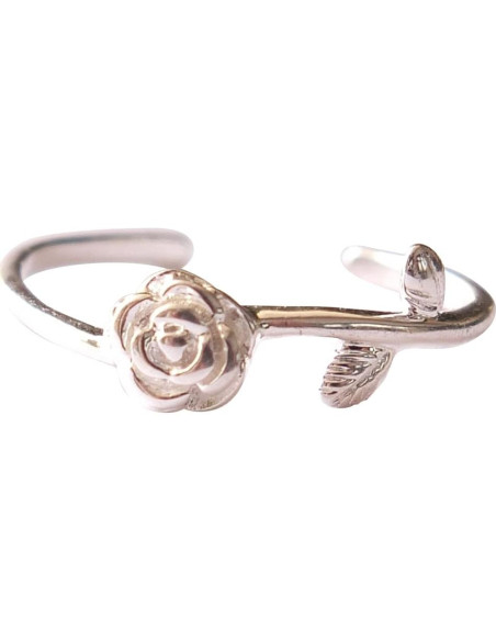 Anillo ajustable de plata esterlina 925 con flor de rosa MiYa