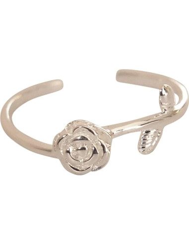 Anillo ajustable de plata esterlina 925 con flor de rosa MiYa