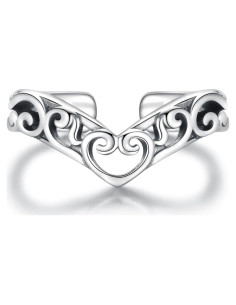 Anillo ajustable de filigrana en forma de V Plata 925 para mujeres