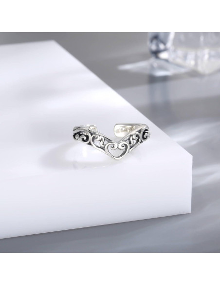 Anillo ajustable de filigrana en forma de V Plata 925 para mujeres