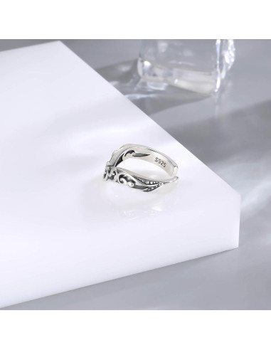 Anillo ajustable de filigrana en forma de V Plata 925 para mujeres