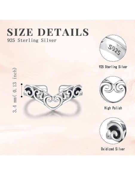 Anillo ajustable de filigrana en forma de V Plata 925 para mujeres