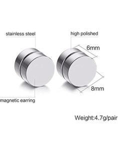 Pendientes Magnéticos de Acero Inoxidable 5 Pares 8mm SHENRAN 2