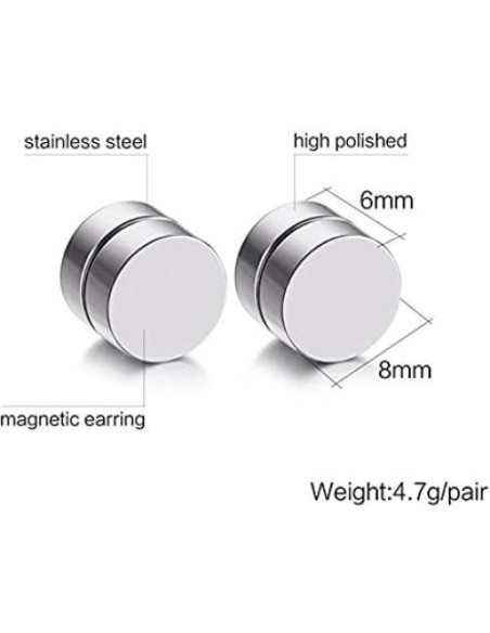 Pendientes Magnéticos de Acero Inoxidable 5 Pares 8mm SHENRAN