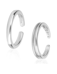 2 Anillos Abiertos de Plata de Ley Ajustables para Dedo del Pie
