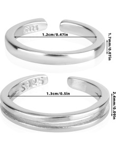 2 Anillos Abiertos de Plata de Ley Ajustables para Dedo del Pie 2