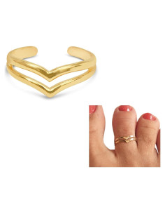 Anillo Ajustable Doble Banda Chevron Oro sobre Plata 925