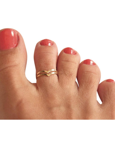 Anillo Ajustable Doble Banda Chevron Oro sobre Plata 925