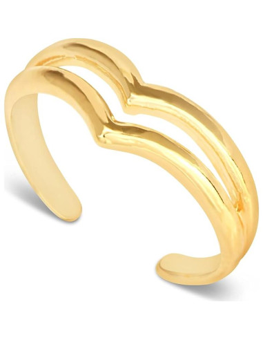 Anillo Ajustable Doble Banda Chevron Oro sobre Plata 925