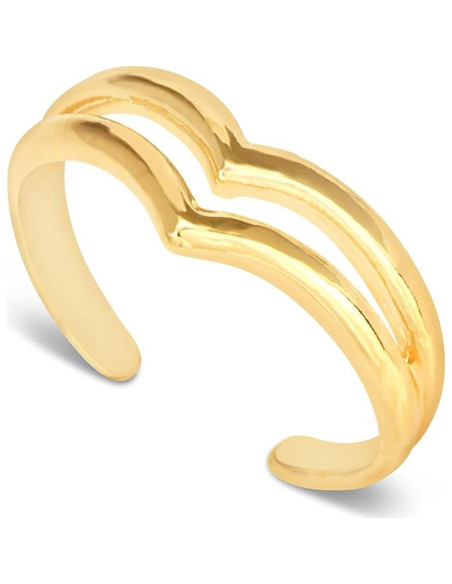 Anillo Ajustable Doble Banda Chevron Oro sobre Plata 925