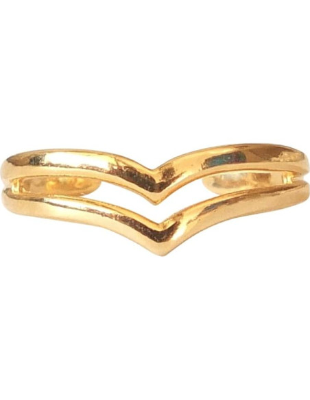 Anillo Ajustable Doble Banda Chevron Oro sobre Plata 925