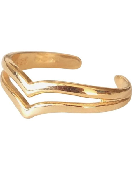 Anillo Ajustable Doble Banda Chevron Oro sobre Plata 925