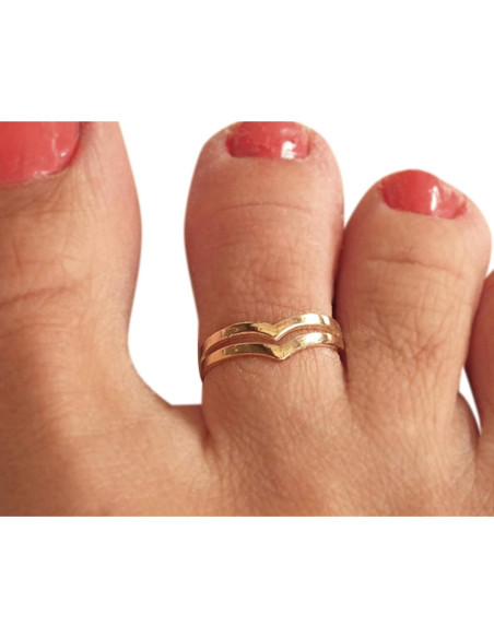 Anillo Ajustable Doble Banda Chevron Oro sobre Plata 925