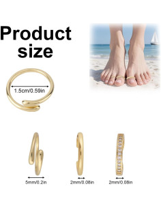 3 Anillos para Dedos de los Pies Mikovivi Oro Relleno Ajustables 2