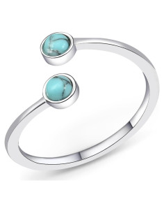 Anillo Abierto de Turquesa de Plata Ajustable para Mujeres