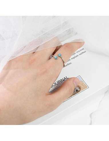 Anillo Abierto de Turquesa de Plata Ajustable para Mujeres
