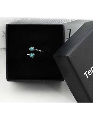 Anillo Abierto de Turquesa de Plata Ajustable para Mujeres
