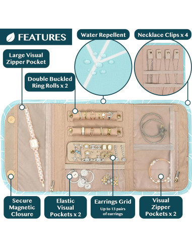 Organizador de Joyería Plegable Pavilia - Bolsa de Viaje Teal