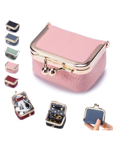 Caja de Joyería Mini de Cuero Genuino Noxozoqm Rosa