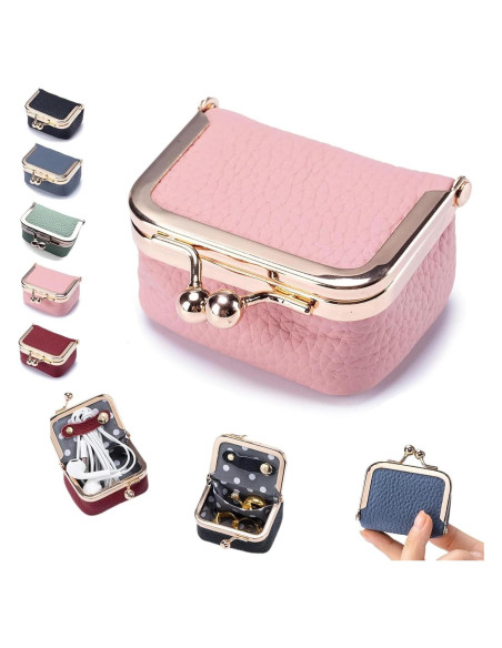 Caja de Joyería Mini de Cuero Genuino Noxozoqm Rosa