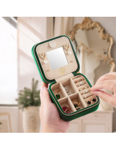 Estuche de Joyería de Viaje ZPROW Verde Esmeralda 10x10x5cm 2