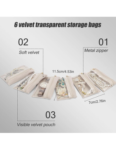 Caja de Joyería Pequeña DesignSter Beige con 6 Bolsas de Terciopelo