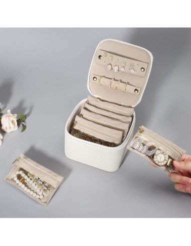 Caja de Joyería Pequeña DesignSter Beige con 6 Bolsas de Terciopelo