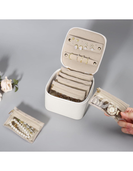 Caja de Joyería Pequeña DesignSter Beige con 6 Bolsas de Terciopelo