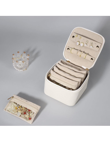 Caja de Joyería Pequeña DesignSter Beige con 6 Bolsas de Terciopelo