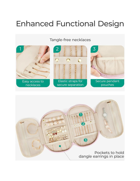Estuche de Joyería de Viaje BAGSMART Rosa Claro 25x15.5cm Estuche de Joyería de Viaje BAGSMART Rosa Claro 25x15.5cm