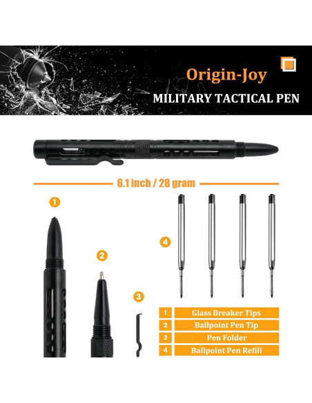 Conjunto de 5 bolígrafos tácticos Origin-Joy EDC negro
