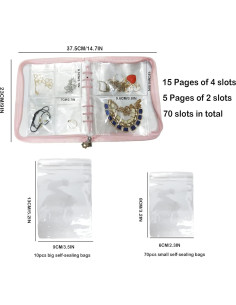 Organizador de Joyería Plegable IKJNMLP Rosa 70 Bolsillos 2