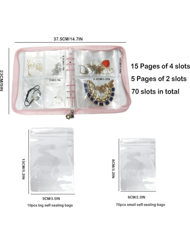 Organizador de Joyería Plegable IKJNMLP Rosa 70 Bolsillos