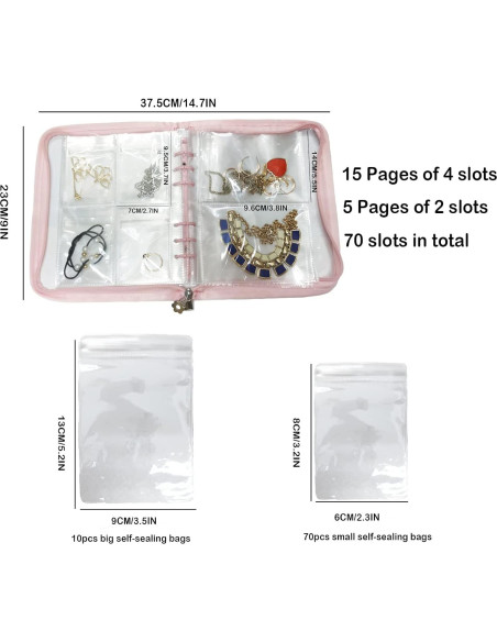 Organizador de Joyería Plegable IKJNMLP Rosa 70 Bolsillos