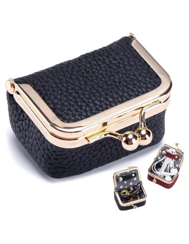 Caja de Joyería Mini ZEXILILA de Cuero Genuino Negra