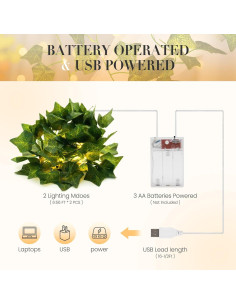 KASZOO 2 Paquete 2m Guirnaldas de Hiedra con 80 LEDs 2