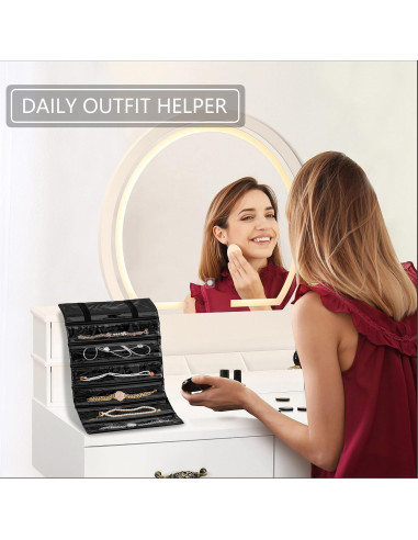 Organizador de Joyería de Viaje TEMUORG Plegable 6 Bolsillos