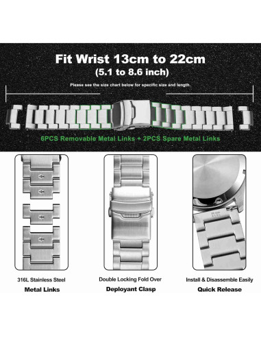 Banda de Reloj de Metal WOCCI 24mm Acero Inoxidable Plata