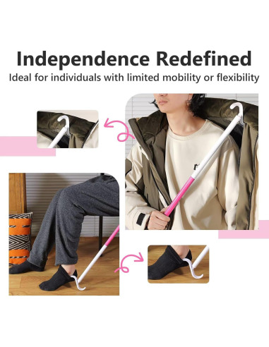 Calzador de Mango Largo Ajustable Rewkcy 90 cm para Personas Mayores