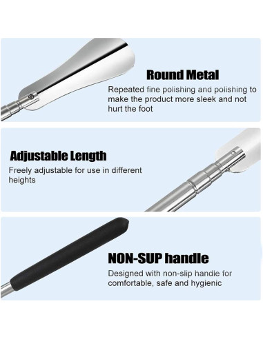 Cuchara para zapatos ajustable Fanwer de acero inoxidable 31-65 cm