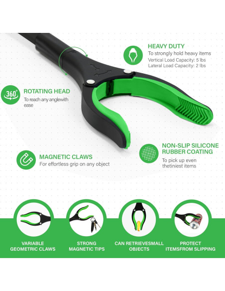 Agarrador de Alcance Plegable GrabRunner Verde 82 cm