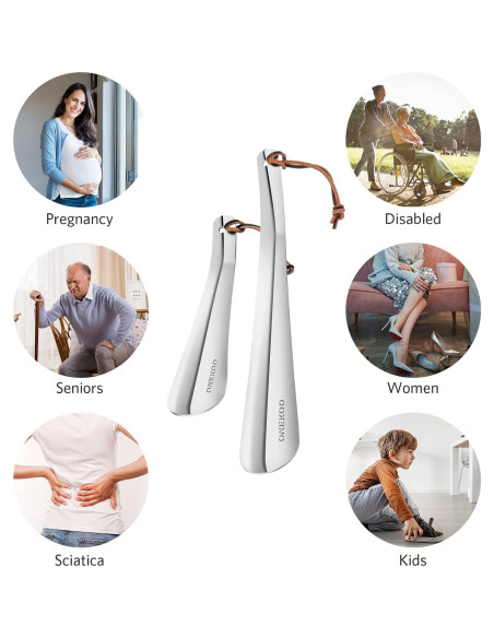 Juego de Calzadores de Acero Inoxidable ONEKOO - Largo 30.48 cm y Corto 19.05 cm