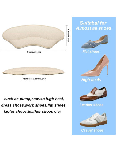 8 Pares de Almohadillas de Talón DOMEJO - Ajuste Universal Beige/Negro