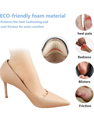 8 Pares de Almohadillas de Talón DOMEJO - Ajuste Universal Beige/Negro