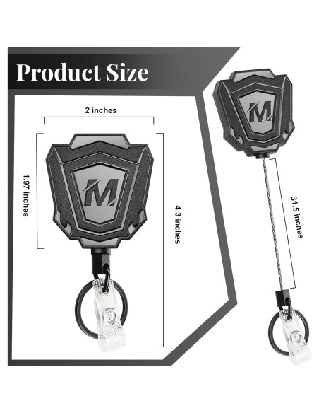 2 Llavero Retráctil Maileto con Clip y Cable de 80 cm