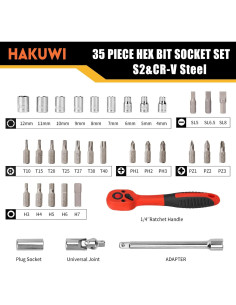 Juego de 35 Piezas de Llave Trinquete HAKUWI Métrico 2