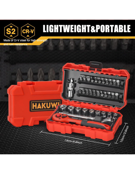 Juego de 35 Piezas de Llave Trinquete HAKUWI Métrico