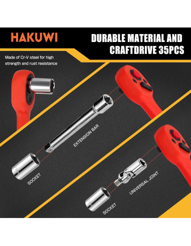 Juego de 35 Piezas de Llave Trinquete HAKUWI Métrico
