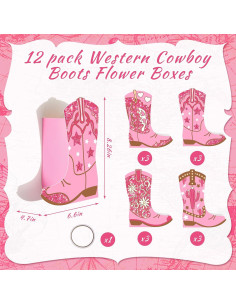 12 Cajas de Flores en Forma de Bota Vaquera Memorywuu Rosa 2