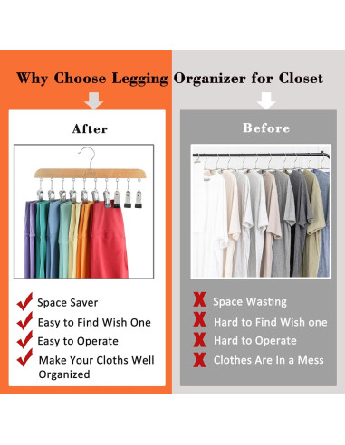 Organizador de Leggings JJOO con Clips y Mango de Madera